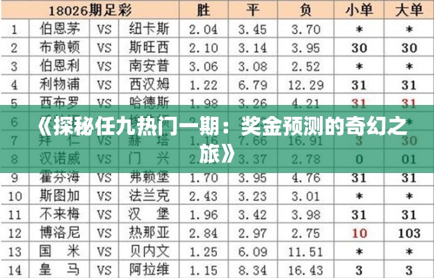 《探秘任九热门一期：奖金预测的奇幻之旅》