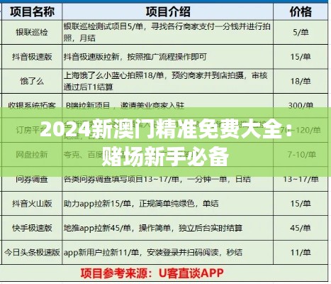 2024新澳门精准免费大全：赌场新手必备