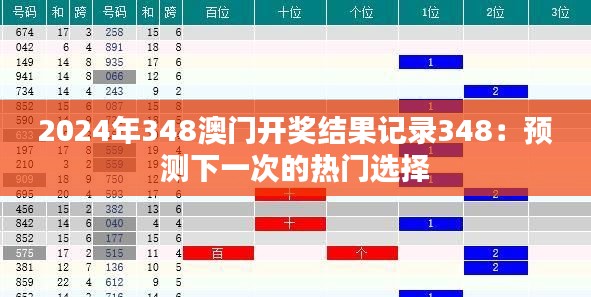 2024年348澳门开奖结果记录348：预测下一次的热门选择