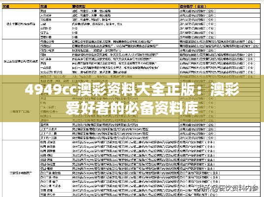 4949cc澳彩资料大全正版：澳彩爱好者的必备资料库