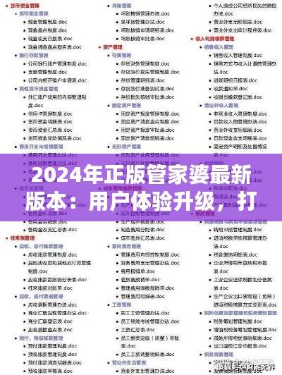 2024年正版管家婆最新版本：用户体验升级，打造极致管理软件