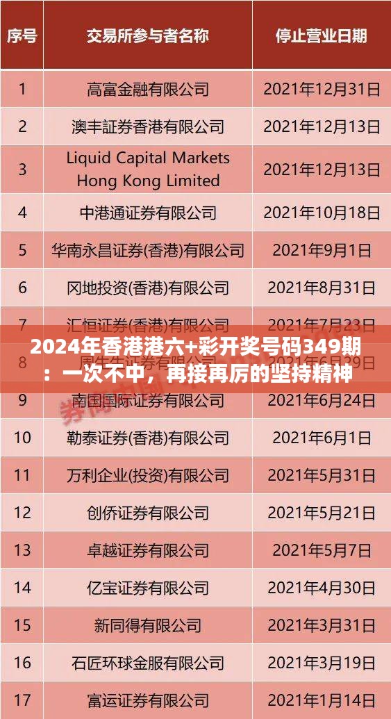 2024年香港港六+彩开奖号码349期：一次不中，再接再厉的坚持精神