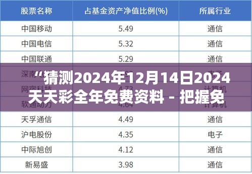 “猜测2024年12月14日2024天天彩全年免费资料 - 把握免费资源，优化你的彩票选择”