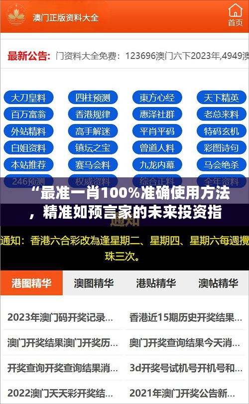 “最准一肖100%准确使用方法，精准如预言家的未来投资指南”