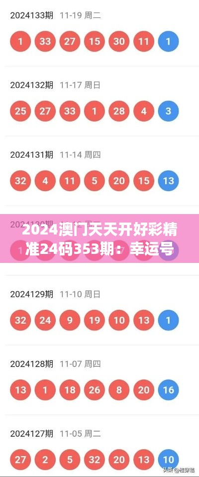 2024澳门天天开好彩精准24码353期：幸运号码专业预测