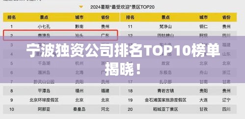 宁波独资公司排名TOP10榜单揭晓！